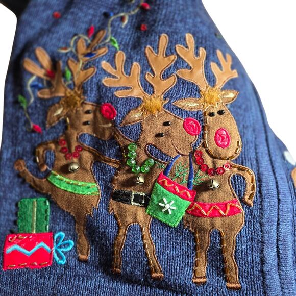 Vintage Tiara International Christmas Collection Cardigan Sweater Reindeer Large - Picture 6 of 7